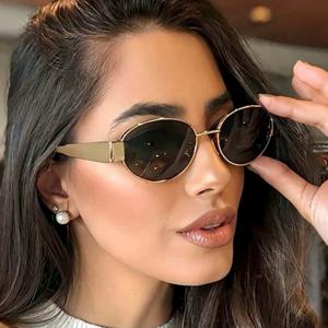패션 타원형 선글라스 여성 레트로 트렌드 야외 금속 태양 안경 고품질 클래식 남성 럭셔리 브랜드 안경 UV400 고글