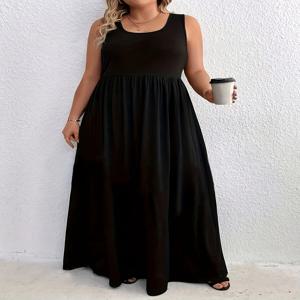 플러스 사이즈 유럽과 미국 국경을 넘나드는 여름 신작 패션 라운드 넥 튜닉 민소매 드레스