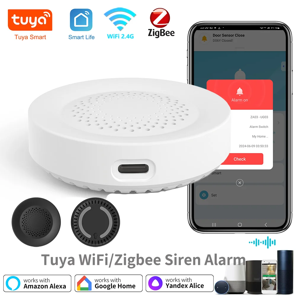 스마트 홈 보안을 위한 Tuya Zigbee WiFi 사이렌 알람 100db 스피커는 Alexa Yandex Alice와 함께 작동합니다. Tuya Zigbee Hub가 필요합니다.