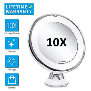 LED 조명이 달린 유연한 10x 확대 화장 거울 조명 드레싱 메이크업 램프 하단 빨판