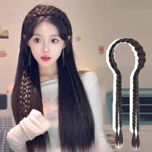 패션 Fishbone 땋은 머리띠 합성 가발 여성 시뮬레이션 높은 해골 포니 테일 머리 장식