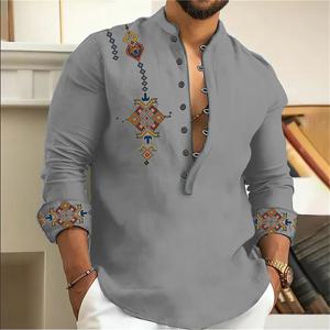 15 색 남성 셔츠 부족 패턴 인쇄 복고풍 기하학 리드 야외 거리 긴팔 셔츠 초대형 XS-6XL