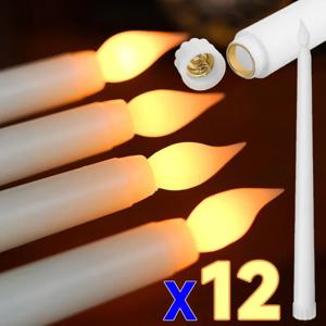 6/12Pcs LED Flameless 테이퍼 양초 테이퍼 양초 배터리 작동 따뜻한 흰색 깜박이는 불꽃 휴대용 촛대 홈 장식