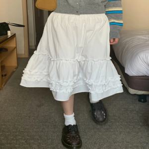 봄 패션 화이트 A라인 미니 스커트 여성용 시크 스윗 스몰 사이즈 고어드 헴 엘라스틱 웨이스트 스커트 한국 스타일 하이 웨이스트