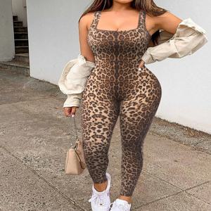 Wmstar 여성 인쇄 민소매 바디 슈트 스레드 스퀘어 넥 오픈 백 엉덩이 리프팅 슬림 피트 점프 슈트 도매 Dropshipping