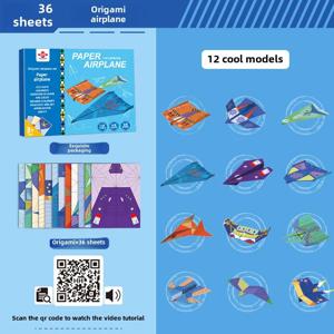 10/36 시트 3D 종이 접기 DIY 종이 비행기 권총 어린이 교육 줄기 장난감 공예 키트 아기 공간적 사고 선물 향상