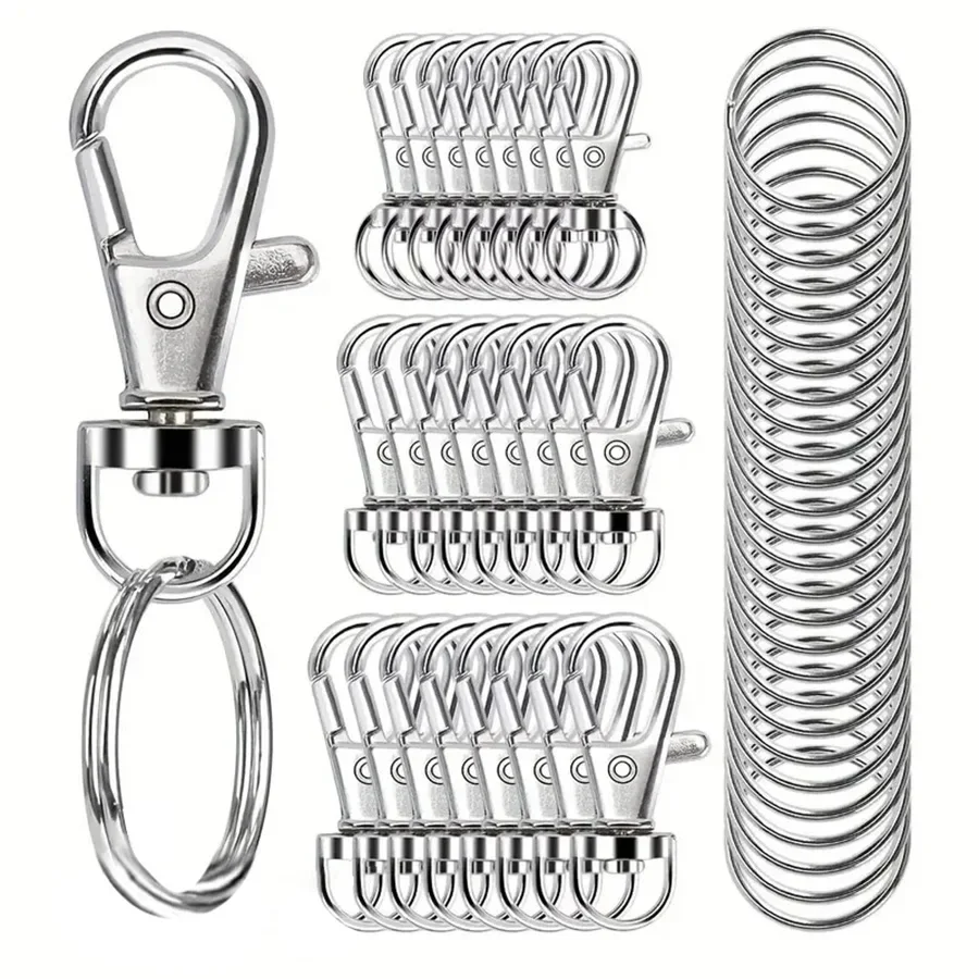50개 회전 스냅 후크(열쇠 고리 포함) K용 다양한 크기(대형, 중형, 소형)의 프리미엄 금속 회전 랍스터 클로 걸쇠