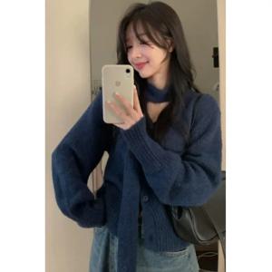 시크 빈티지 브이넥 긴팔 부드럽고 아늑한 니트 재킷 싱글 버튼 다용도 슬림핏 아우터웨어 가을 출퇴근용