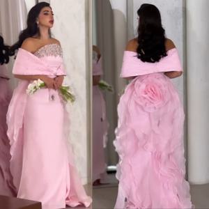 맞춤형 클래식 저지 스팽글 A라인 오프숄더 롱 드레스 맞춤형 행사 패션 복잡함