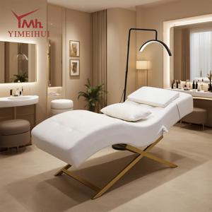 럭셔리 모던 디자인 화이트 곡선 벨벳 페이셜 베드 스파 마사지 속눈썹 베드 (뷰티 살롱용)