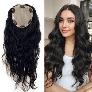 클립형 천연 웨이브 리미 인모 헤어피스 여성용 실크 탑 부분 가발 (풀핸드 타이드 실크 베이스, 미디엄 브라운)