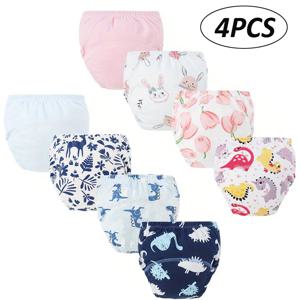 4Pcs 아기 기저귀 바지 빨 수있는 기저귀 유아 천 기저귀 소녀 소년 재사용 가능한 귀여운 어린이 속옷 유아 훈련 반바지