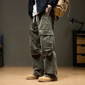 포켓이있는 남성용 헐렁한 카고 바지 100% 코튼 드로우 스트링 신축성있는 허리 와이드 레그 야외 캐주얼 바지 플러스 사이즈 8XL