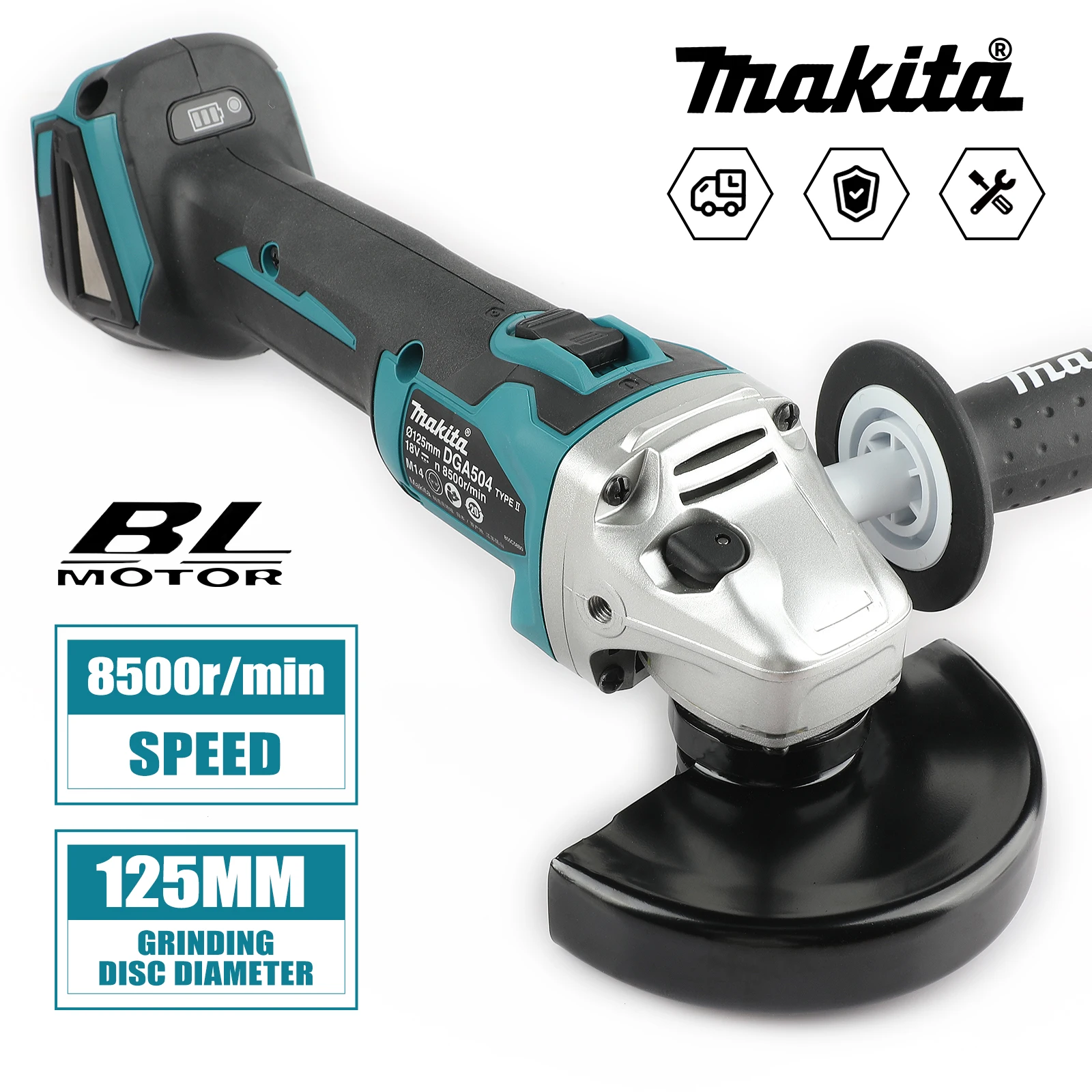 Makita DGA504 18V 브러시리스 리튬 전기 앵글 그라인더 충전식 연마 기계 절단기 고전력