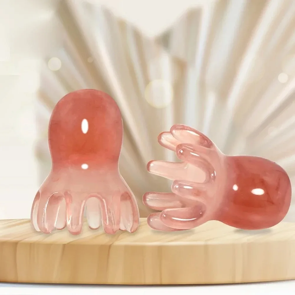 레진 문어 빗 귀여운 두피 마사지기 헤어 케어 경락 마사지 두피 마사지 침술 스파 괄사 건강 마사지 도구