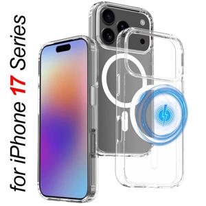 아이폰 17/17Air/17Pro/17 Pro Max용 투명 마그네틱 케이스, 크리스탈 무선 충전 쉘, 맥세이프 커버 케이스