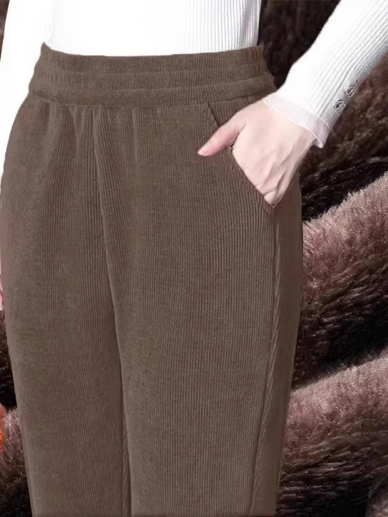 하이웨이스트 플란넬 플리스 안감 두꺼운 가을 겨울 캐주얼 팬츠 여성용 하란 팬츠 코듀로이 다용도 편안한 면