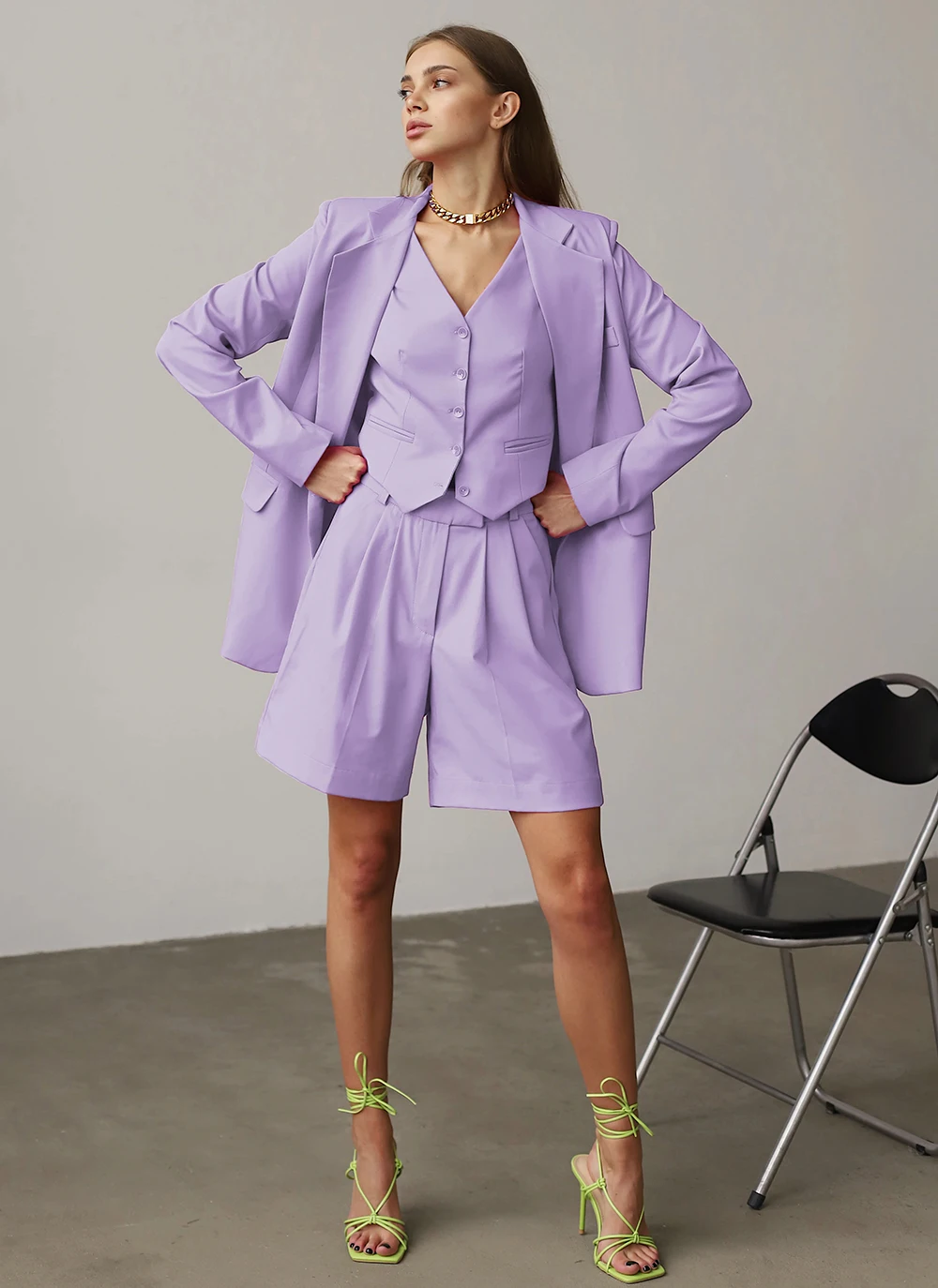 여성 정장 3피스 세트 반바지 비즈니스 캐주얼 오피스룩 자켓+조끼+바지 우아한 여성 정장 맞춤 제작