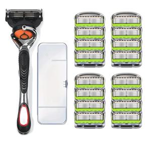 5겹 스테인리스 스틸 수동 면도날, 남성용 클래식 면도기 안전 세척 및 관리 도구, 바디 및 페이셜 스트랩 보관함