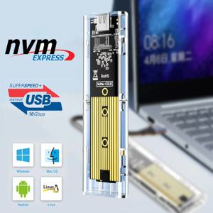 M.2 NVME PCIe NGFF SATA 듀얼 프로토콜 SSD 케이스 클리어 USB 타입 C 10Gbps PCI-E M2 SSD 투명 외장 하드 디스크 박스
