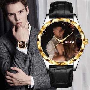 캘린더 주 기능이 있는 남성용 맞춤형 시계 가죽 스트랩 휴일 기념 선물 아름다운 선물 상자와 함께 제공됩니다