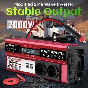 2000W 피크 파워 인버터 DC 12V에서 AC 220V 230V 변환기, 4개의 USB 포트와 2개의 소켓, LED 디스플레이, RV 차량용 시가 라이터 포함