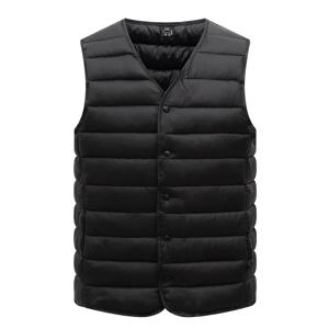 L-5XL 남성 울트라 라이트 다운 코튼 조끼 자켓 남성 겨울 따뜻한 라이너 v 넥 민소매 조끼 코트 중년 노인 아빠의 C