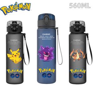 560ML 포켓몬 워터 컵 애니메이션 휴대용 어린이 귀여운 피카추 Gengar 플라스틱 야외 스포츠 대용량 물병 선물