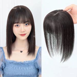 여성 실크베이스 인간의 머리카락 토퍼 에어 뱅 버진 유럽 레미 헤어 커버 사이드 뱅이있는 핸드 타이 실크 탑 헤어 피스