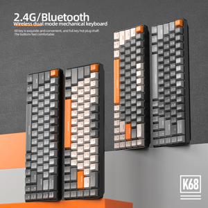 60% 무선 기계식 키보드 Bluetooth 듀얼 모드 핫 스왑 Ziyoulang K68 미니 키보드 PC/IPhone iPad 용 68 키 빨간색 스위치