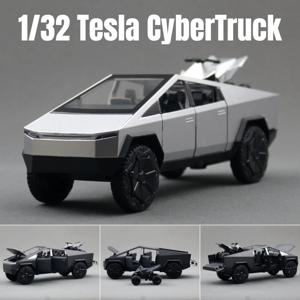 1/32 테슬라 Cybertruck 픽업 장난감 자동차 미니어처 다이캐스트 금속 오프로드 차량 모델 풀백 사운드 라이트 컬렉션 선물 소년