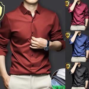 6XL 남성 셔츠 드레스 긴 소매 아이스 실크 플러스 사이즈 비즈니스 캐주얼 고품질 착용 무료 통기성 슬림 솔리드 컬러