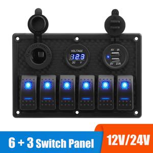 24V 12V 6 버튼 스위치 패널 디지털 전압계 테스터 USB 충전기, 3.0 라이트 토글 자동차 전원 어댑터 해양 보트 캐러밴