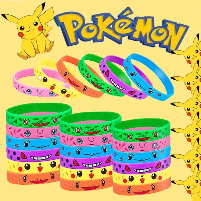12pcs 포켓몬 팔찌 애니메이션 피카추 Charmander 어린이 만화 실리콘 팔찌 팔찌 파티 액세서리 코스프레 선물