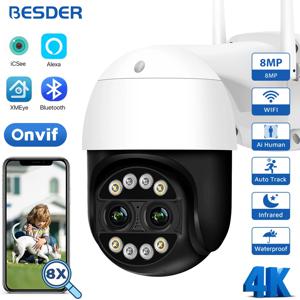 4K 8MP PTZ WiFi 카메라 8X 디지털 줌 AI 사람/동물/차량 감지 야외 CCTV 감시 카메라 4MP 보안 IP 카메라