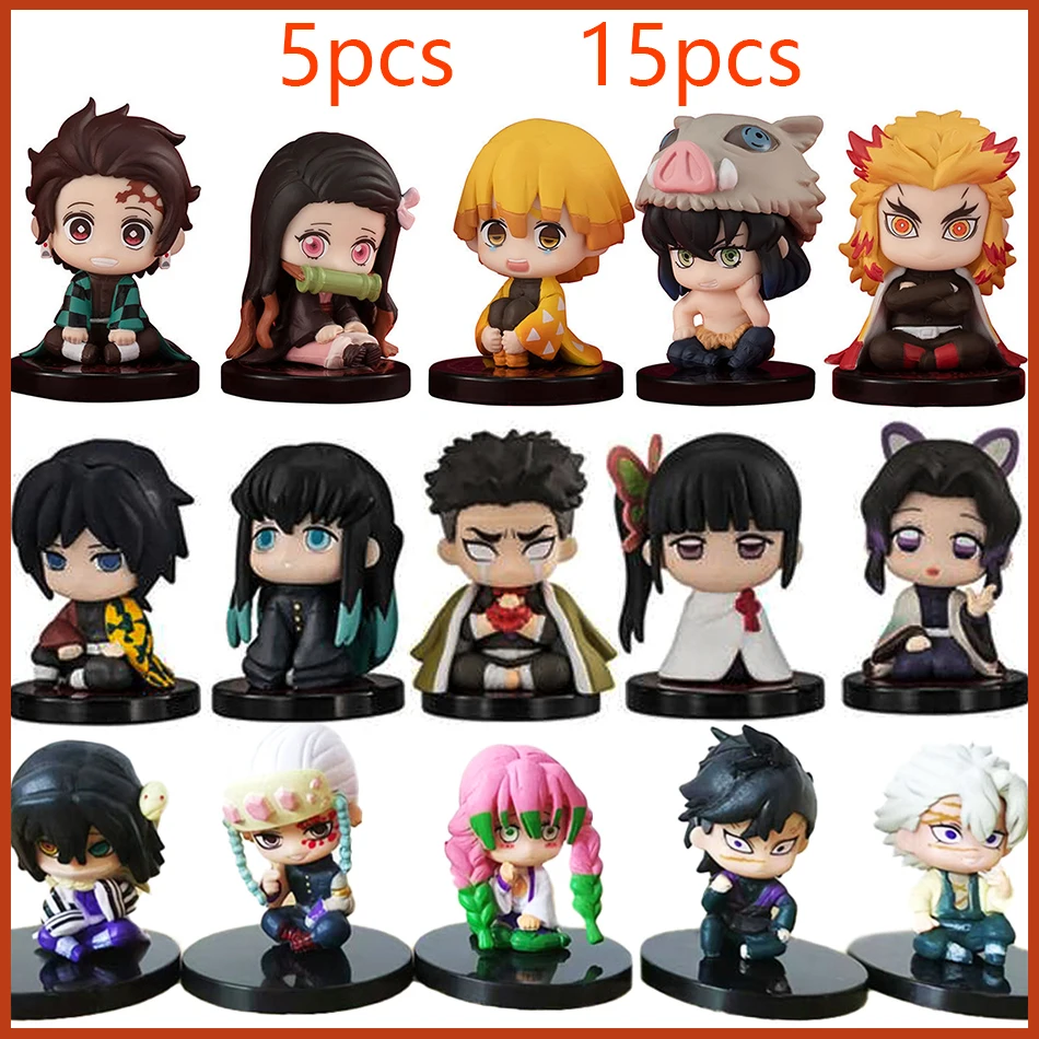Q Posket 악마 슬레이어 그림 도매 미니 입상 5cs 10Pcs 15Pcs 세트 Kimetsu No Yaiba 작은 PVC 인형 데스크탑 장식