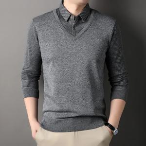 새로운 가을 남성 폴로 칼라 셔츠 패션 뜨개질 풀오버 스트라이프 두꺼운 폴로 셔츠 슬림 피트 한국 남성 탑 의류