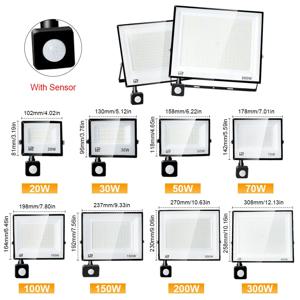 LED 투광 조명 모션 센서 AC220V 110V 30W 50W 70W 100W 150W 200W 방수 야외 프로젝터 외부 스포트라이트 야외 램프