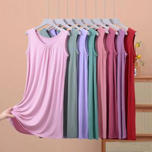 플러스 사이즈 모달 민소매 잠옷, 여성용 탱크 원피스, 루즈 캐미솔 나이트드레스, 편안한 드레스, XL ~ 8XL