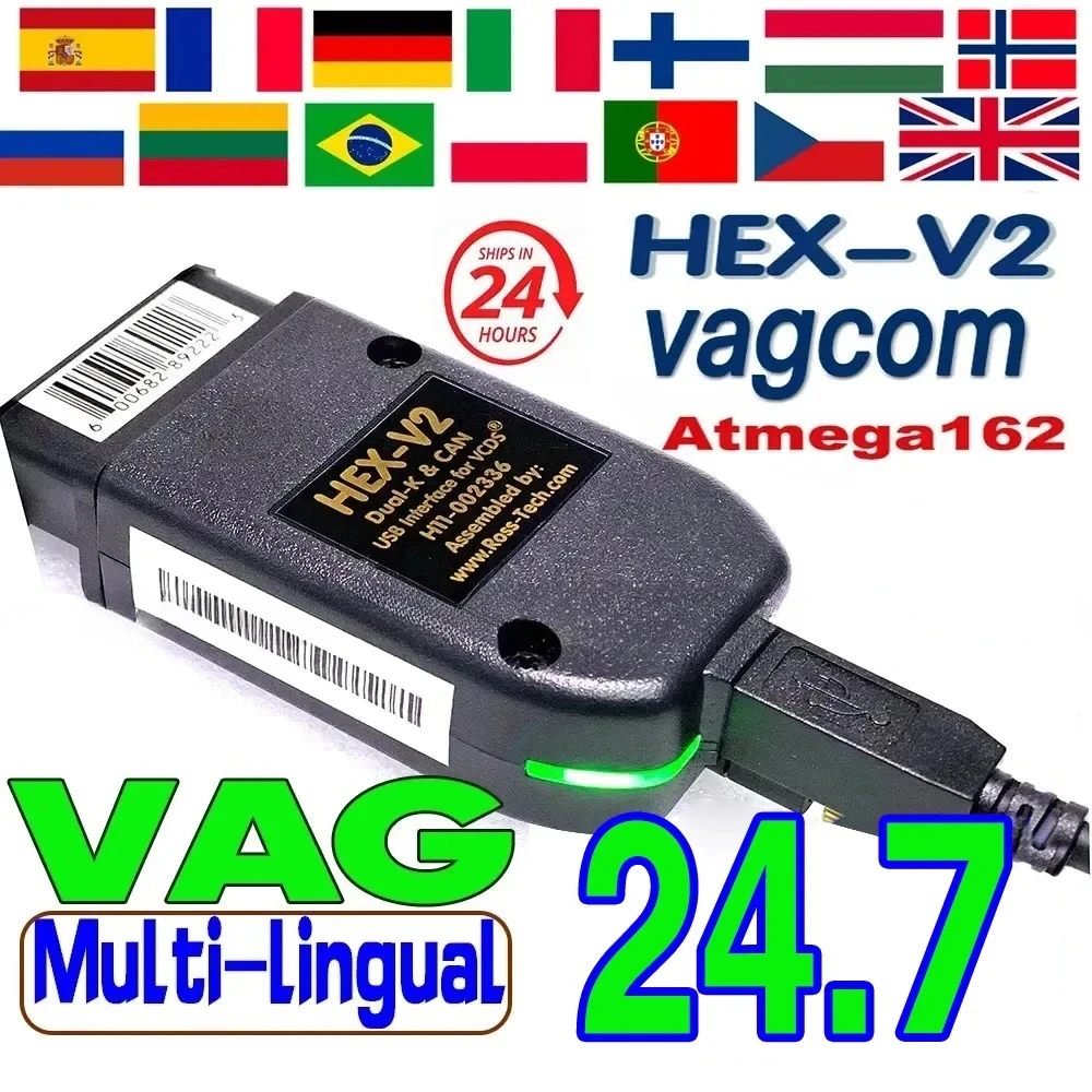 2025 VAG COM HEX-V2 스캐너 obd2 진단 도구 케이블 v24.7 다국어 hex v2 wesheu vag com for audi skoda vw car