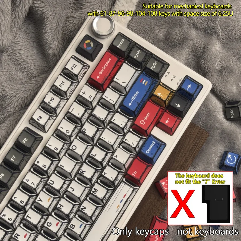 만화 스타일 컬러풀 혼합 조명 키캡, 오리지널 공장 높이 136 키 세트, 클래식 미니멀리스트 스타일 기계 키캡 장식
