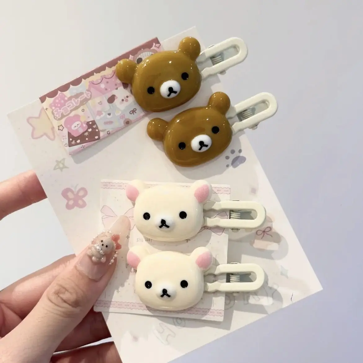 Rilakkuma 여성용 헤어 클립 Kawaii Relax Bear 머리핀 여성 Bangs 바비 핀 패션 Duckbill 클립 Kids Hairs 장식품 선물