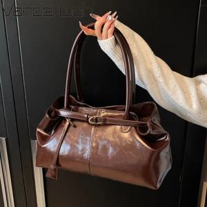 오일 PU 가죽 호보 핸드백 Slouchy 숄더 백 레트로 탑 핸들 가방 여성용 대형 작업 가방 Gilrls Tote Work Shopping Travel