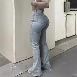 남성 청바지 부츠 컷 솔리드 진 와이드 레그 데님 팬츠 디스트레스드 워싱 전체 발목 길이 포켓 지퍼 플라이 하이 웨이스트 기본