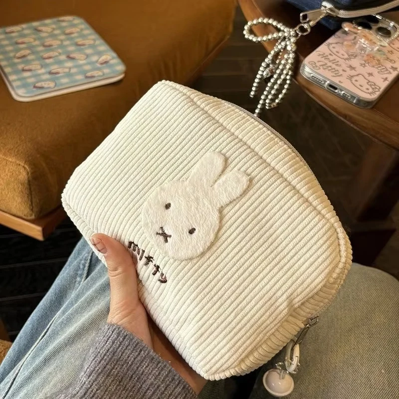 Miffy Kawaii 코듀로이 화장품 가방 대용량 보관 가방 휴대용 보관 핸드백 펜 가방 동전 지갑 소녀를위한 선물 장난감
