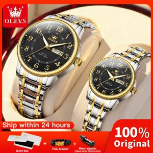 OLEVS 2891 커플 시계 럭셔리 오리지널 패션 브랜드 방수 빛나는 쿼츠 시계 날짜 스포츠를위한 듀얼 캘린더 디자인