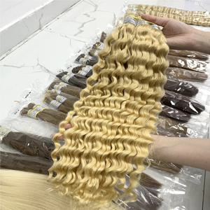 곱슬 딥 웨이브 헤어 벌크, 보헤미안 브레이드용 100% 인모 헤어 익스텐션, 웨프트 없음, 블론드 레드 613 27-613 베트남 헤어 30인치