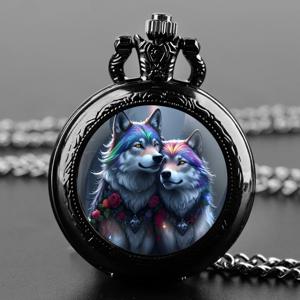 새로운 블랙 쿼츠 회중시계 레트로 애니메이션 멋진 늑대 디자인 회중시계 펜던트 목걸이 회중시계 남녀 어린이 선물