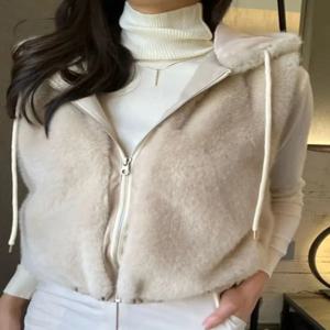 여성용 시크한 겨울 패션 루즈 퍼 베스트 코트 후드 캐주얼 다용도 인조 밍크 퍼 재킷 짧은 지퍼 한국 스타일
