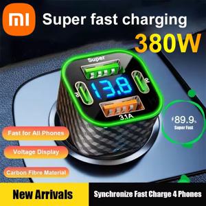 샤오미 380W USB C 차량용 휴대폰 충전기 듀얼 PD 4 in 1 전압 표시 초고속 충전 어댑터 (아이폰, 오포, 비보, 삼성용)